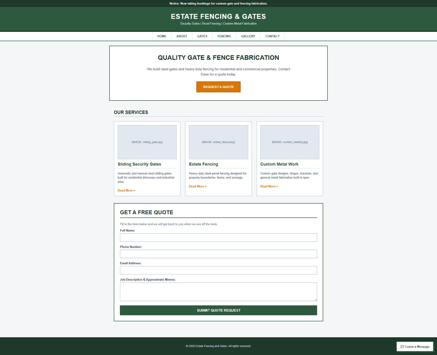Estate Fencing & Gates: the old template website
