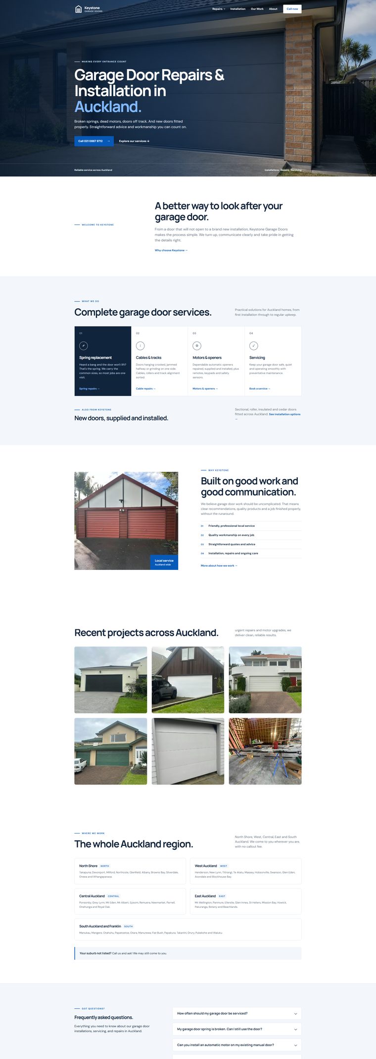 Keystone Garage Doors website: Auckland garage door repairs and installation